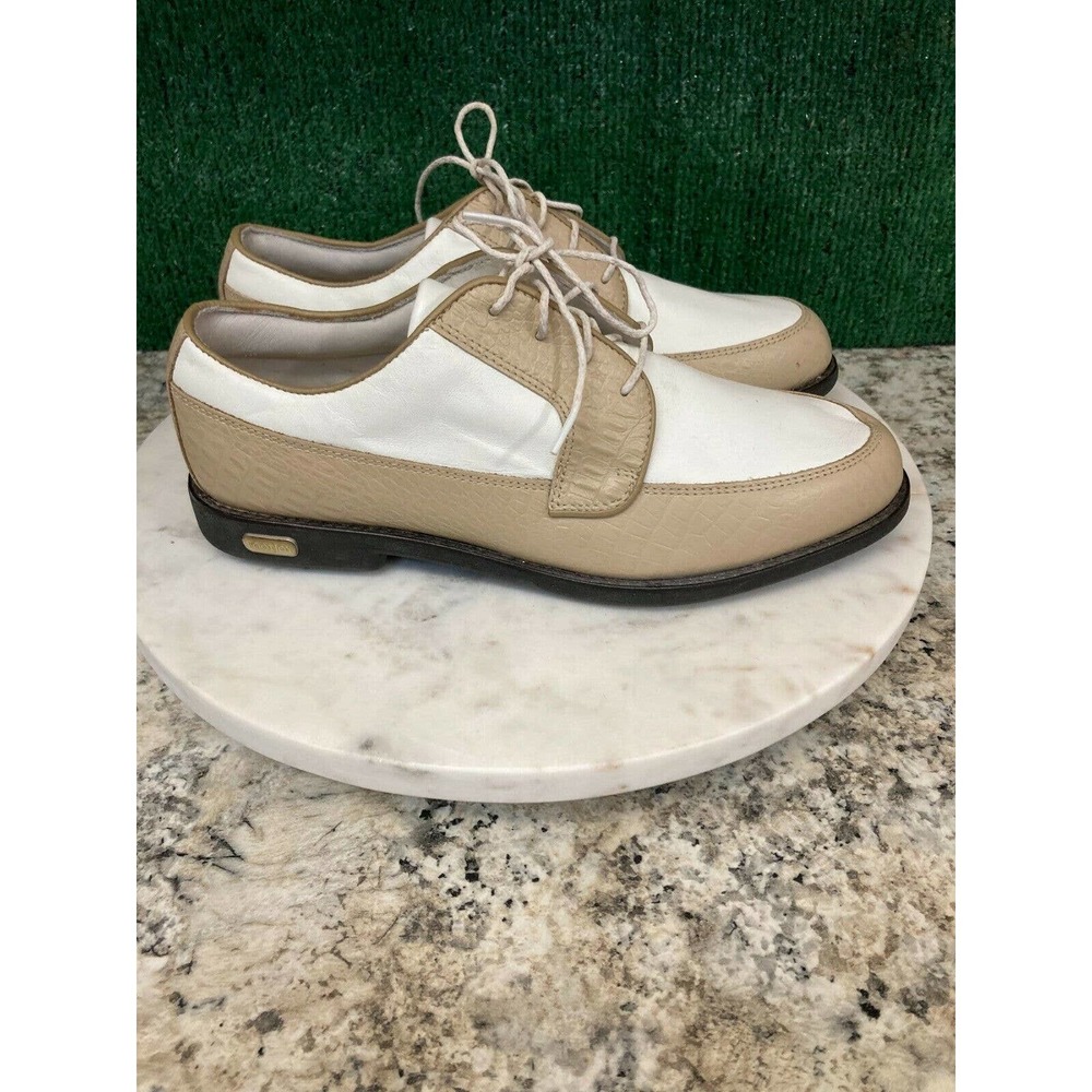 FootJoy Europa Collection Croc Print Leather Oxford Golf Shoe White/Tan Size 8.5
